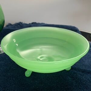 Rare Vintage 1930's Fenton Line 100 Rib Jade Jadeite Round 3 Toed Bowl